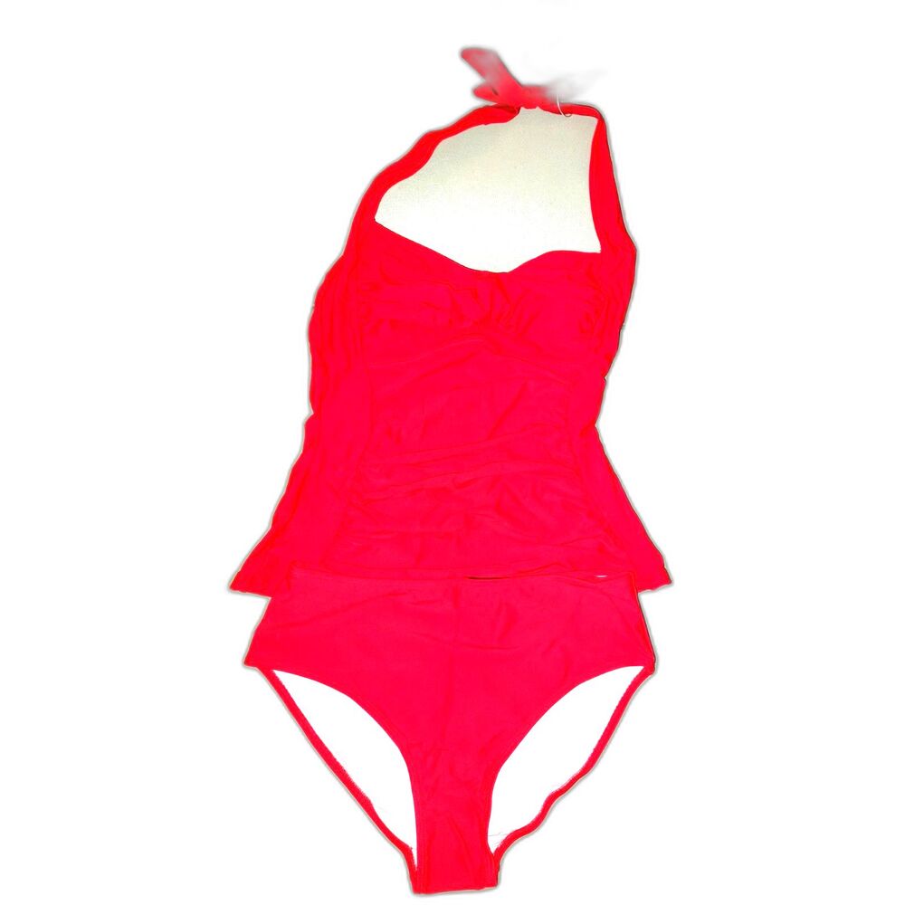 NWT  Eomenie Halter Tankini Swimsuit Set Size S Red Summer Beach Pool 2 Piece